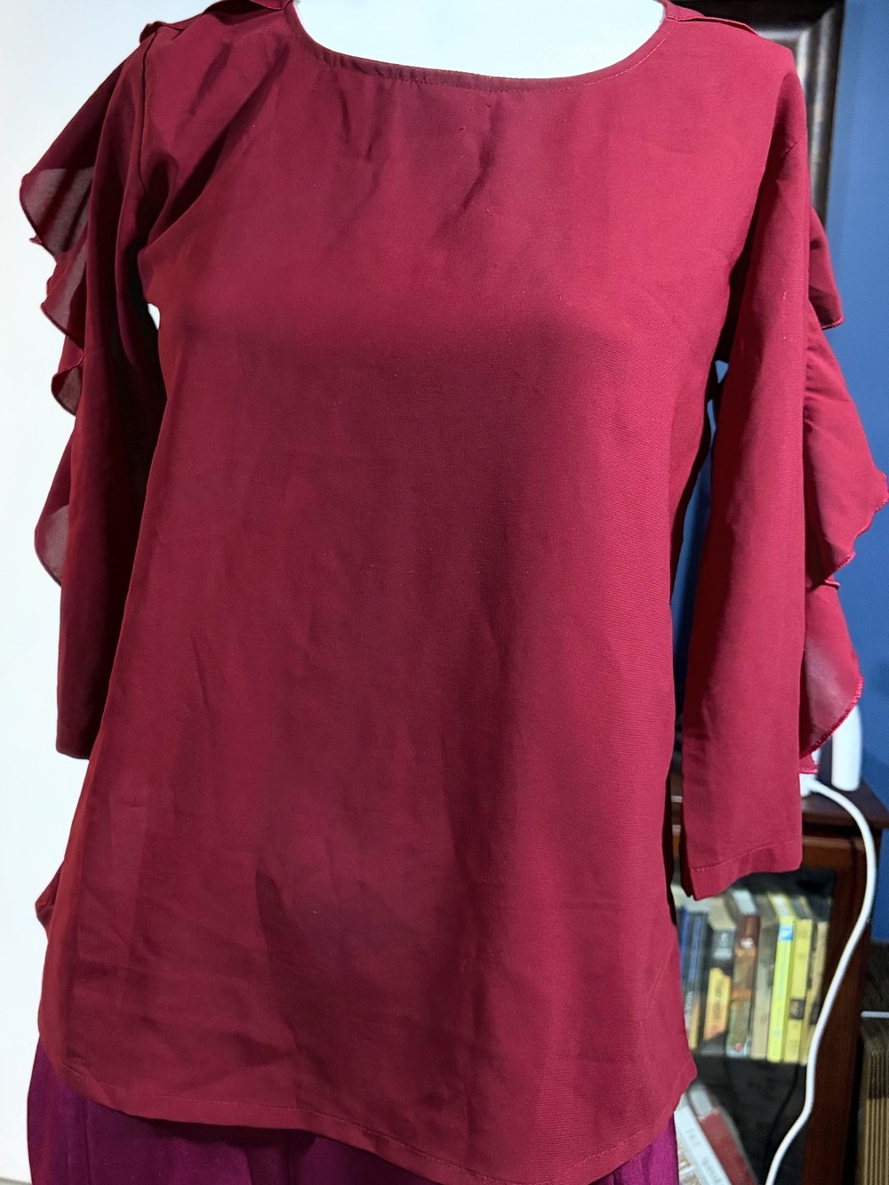 Henny Ruffled Sleeve Lined Red Blouse Medium